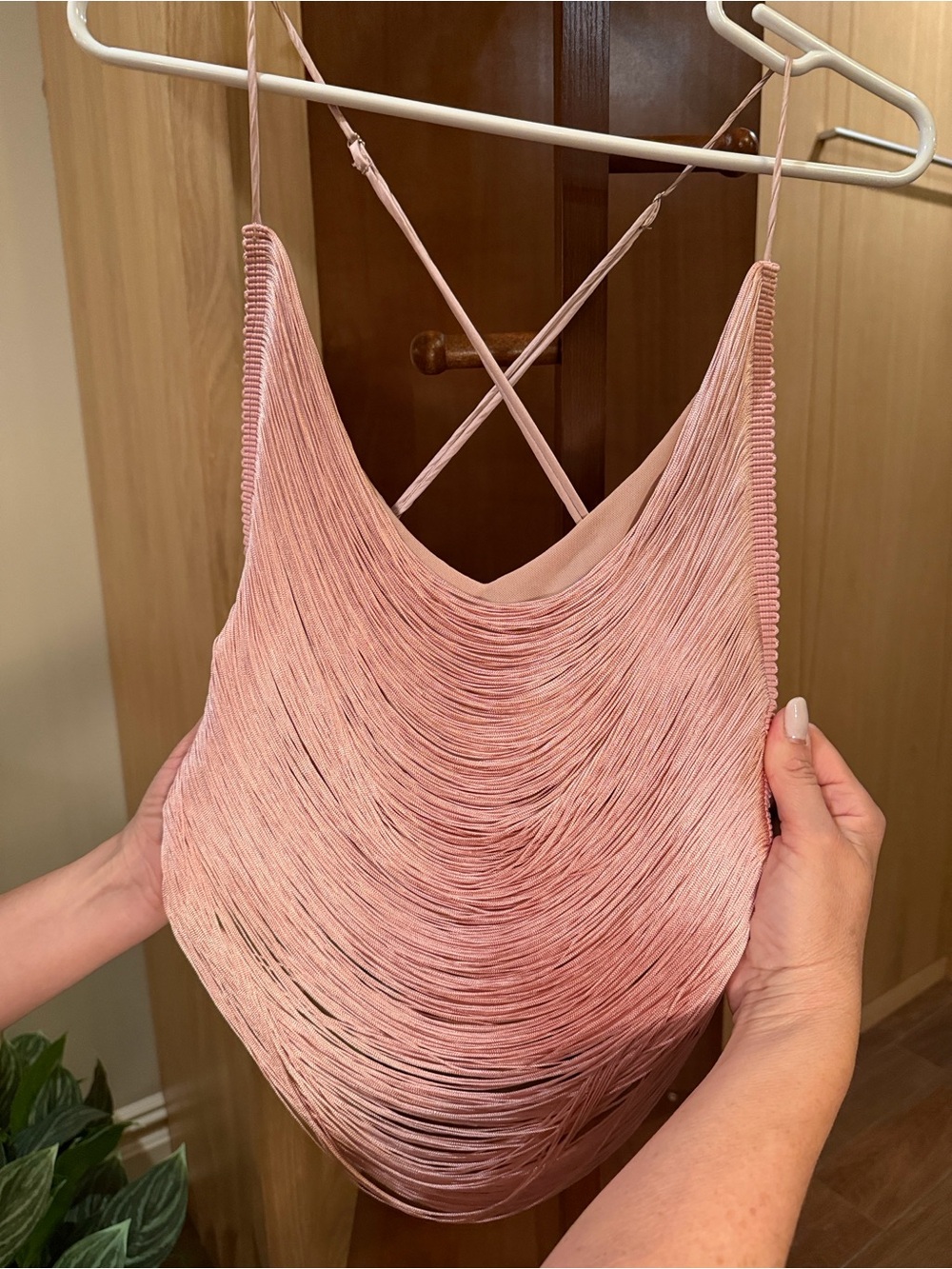 Edikted Blush Pink Draped Fringe Bandeau Top